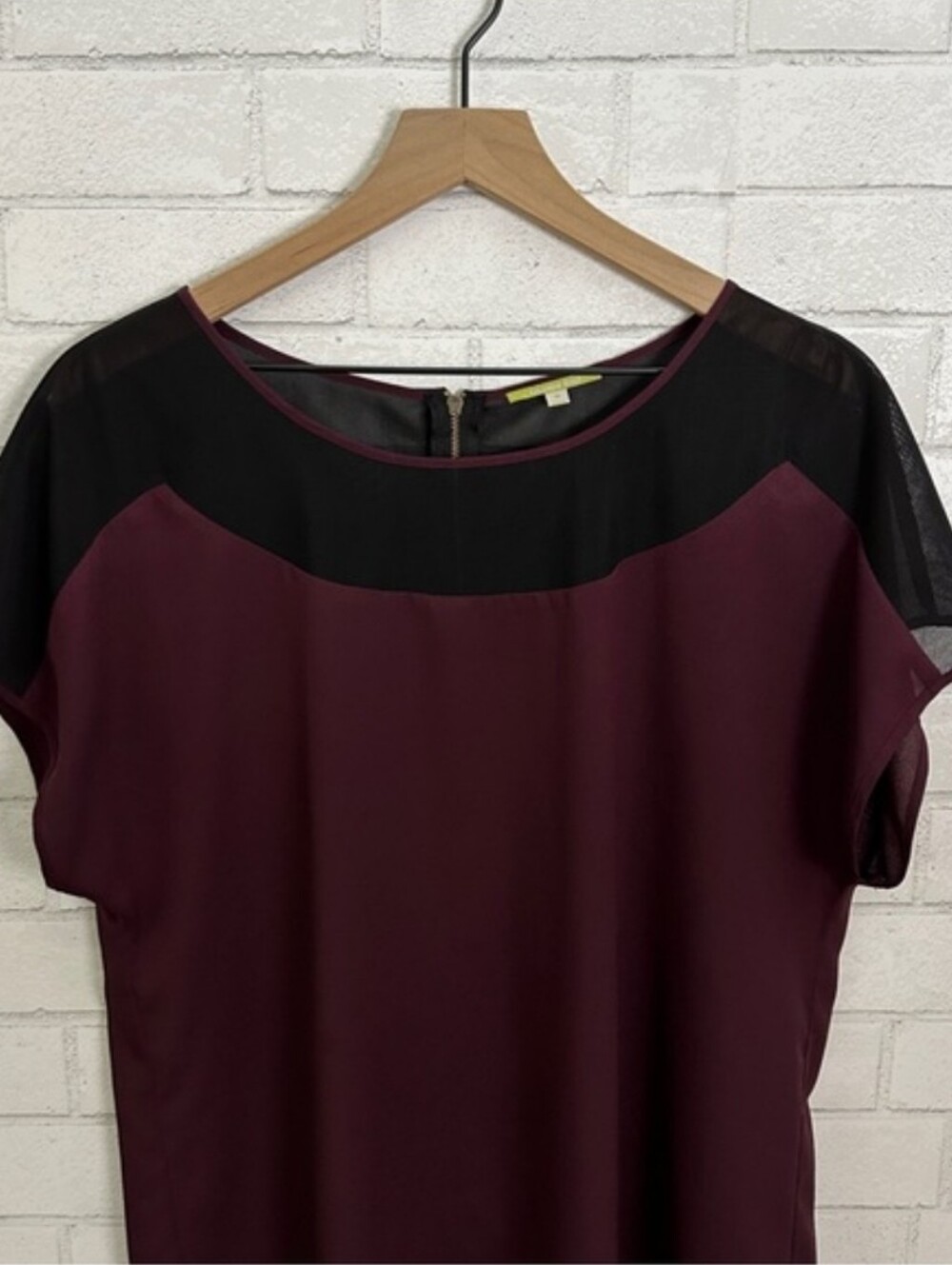 Gianni Bini Burgundy Top with Black Mesh Yoke
